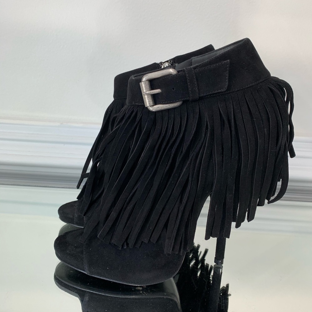 Giuseppe Zanotti Suede Fringe Peep Toe Bootie